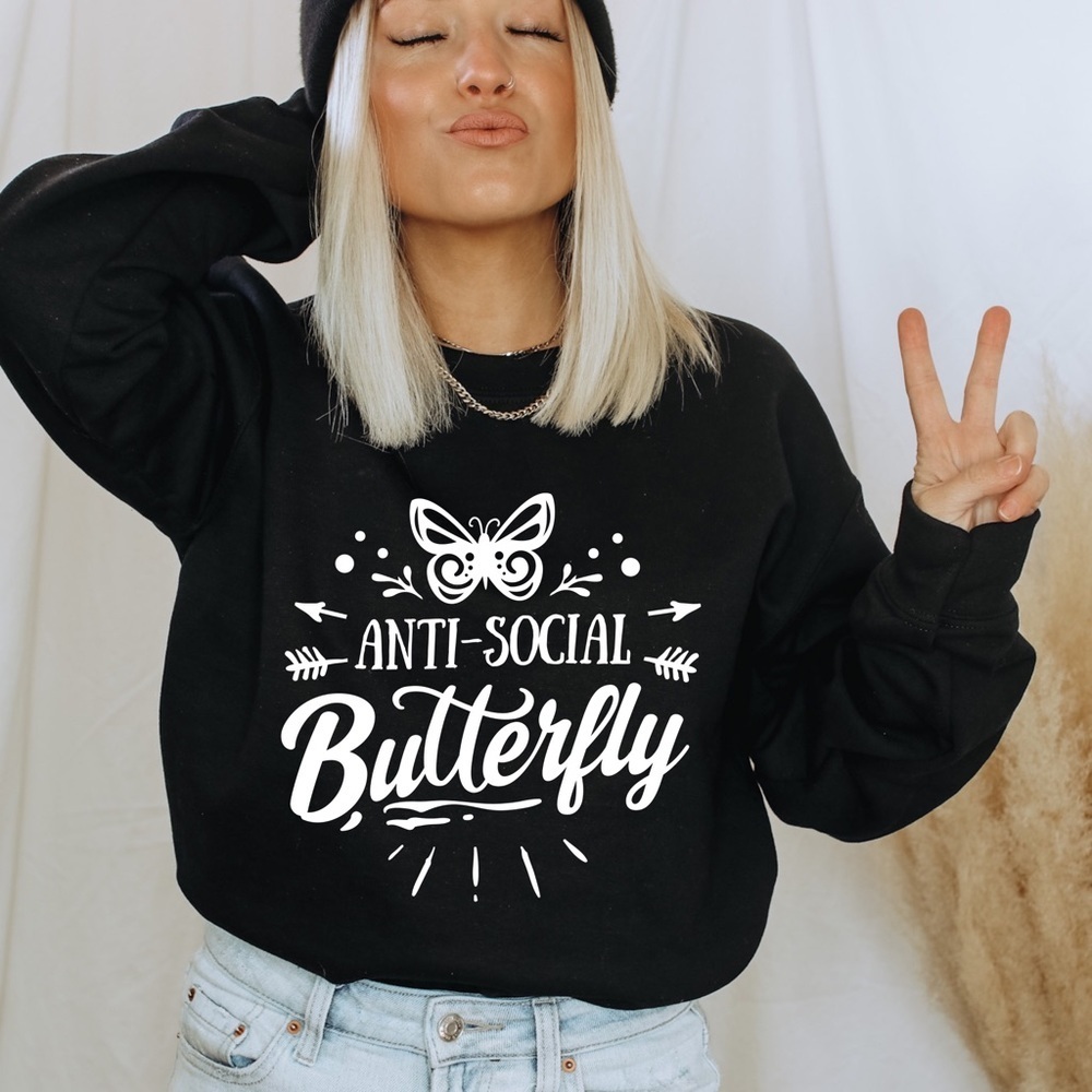 Anti Social Butterfly Crew Neck Long Sleeve Sweatshirt